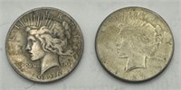 (KK) 2 Silver Peace Dollar Coins 1926s & 1923s