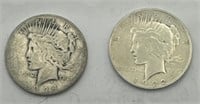 (KK) 2 Silver Peace Dollar Coins 1924s & 1922