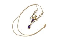 Edwardian amethyst & yellow gold lavalier necklace