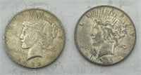 (KK) 2 Silver Peace Dollar Coins 1923s & 1922