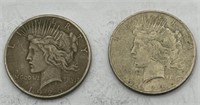 (KK) 2 Silver Peace Dollar Coins 1926s & 1922