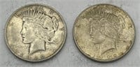 (KK) 2 Silver Peace Dollar Coins 1922d & 1922