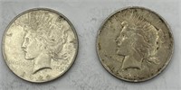 (KK) 2 Silver Peace Dollar Coins 1922 & 1922