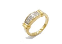 Three row diamond & 18ct yellow gold ring