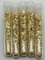(KK) 5 Glass Vials of Gold Flakes  (3.5" long )