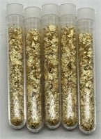 (KK) 5 Glass Vials of Gold Flakes  (3.5" long )