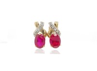 Synthetic ruby and 10ct gold stud earrings