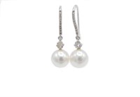 Pearl, diamond & 18ct white gold drop earrings