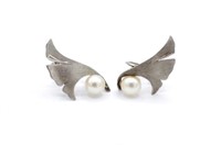 Mikimoto pearl & silver ear clips
