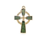 Irish Connemara marble & 9ct gold Celtic cross