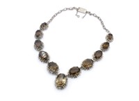 Large Smoky & silver brutualist necklace