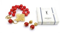Yves Saint Laurent bead necklace &clip earring set