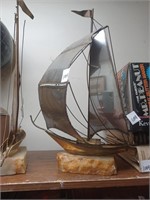 Marble Base Metal Sailboat Art