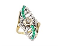 Emerald & diamond 18ct gold "deco" dress ring