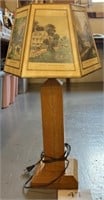 Vintage wood base American homestead lamp
