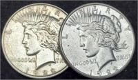 (2) Peace Silver Dollars: 1922-D&S AU