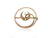 Coral & pearl set rose gold circle brooch