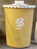 Vintage yellow floral container / trash can w/