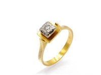 Diamond & 18ct Yellow gold Modernist ring C.1970s