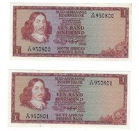 South Africa 1Rand REPLACEMENT NOTE x2 cons.RS3