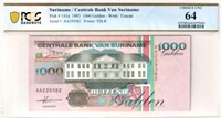 Suriname 1000 Gulden Pick#141a 1993 PCGS64.SAA