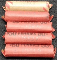 (5) Rolls "S" Mint Wheat Cents:
