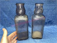 (2) Twist glass milk bottles (purple-clear) old