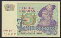 Sweden 5 Kronor REPLACEMENT Note Fancy Serial #