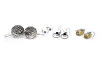 Four pairs of silver & gemstone / Murano glass