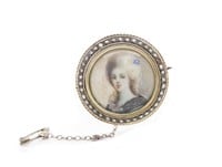 Antique portrait miniature & silver brooch C.1920s