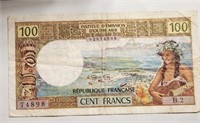 Tahiti, 100 francs, 1969, P-:23, VF. TA1