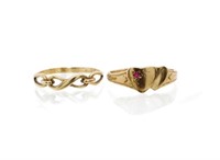 Two 9ct yellow gold rings