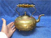 Ant. JCB footed brass teapot w/ amber glass handle
