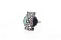 Art Deco  glass & marquesite silver ring