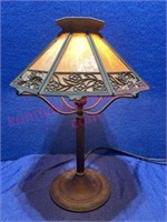 Ant. "Bradley & Hubbard" slag glass lamp