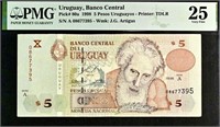 Uruguay 5 Pesos Pick# 80a 1998 PMG 30 VF . U1BA