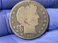1902-O Barber silver half dollar