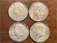 (4) 1967-69 Kennedy 40% silver half dollars