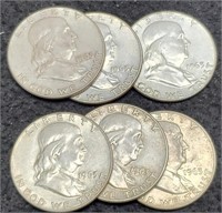 (6) Franklin Half Dollars