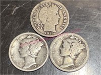(3) Old 90% silver dimes (1911, 1920-S, 1934)