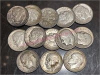 (13) Roosevelt 90% silver dimes (various yrs)
