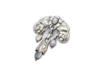 Art Nouveau moonstone & silver brooch by William