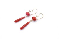 Red coral drop earrings