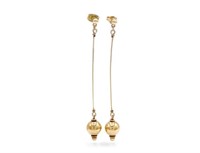 9ct rose gold ball & bar drop earrings