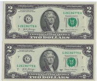 US $2 FRN Chicago 7G Fancy SN 2 Consecutive.FNB6