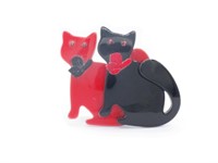 Lea Stein black & red cat brooch