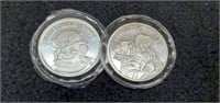 (2) 1 Troy Oz. Silver Rounds
