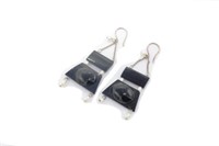 Whitby jet, pearl and silver chain drop earrings