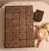 Vintage Wooden Blocks, Rattle and Bank