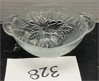 Vintage floral etched glass bowl with handles